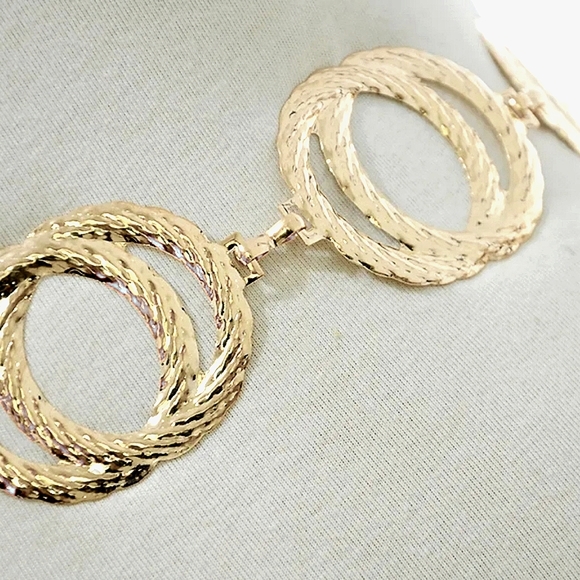 Gorgeous Gold Etched Double Circle Vintage Look Boho Fashion Chain Belt - Picture 4 of 6